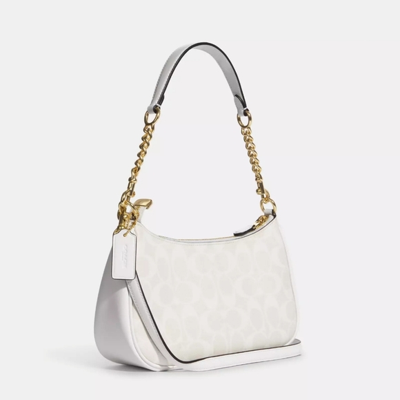 NEW! Teri Shoulder Bag in Signature Canvas in Gold/Chalk/Glacier White-SOLD OUT! - Picture 5 of 9